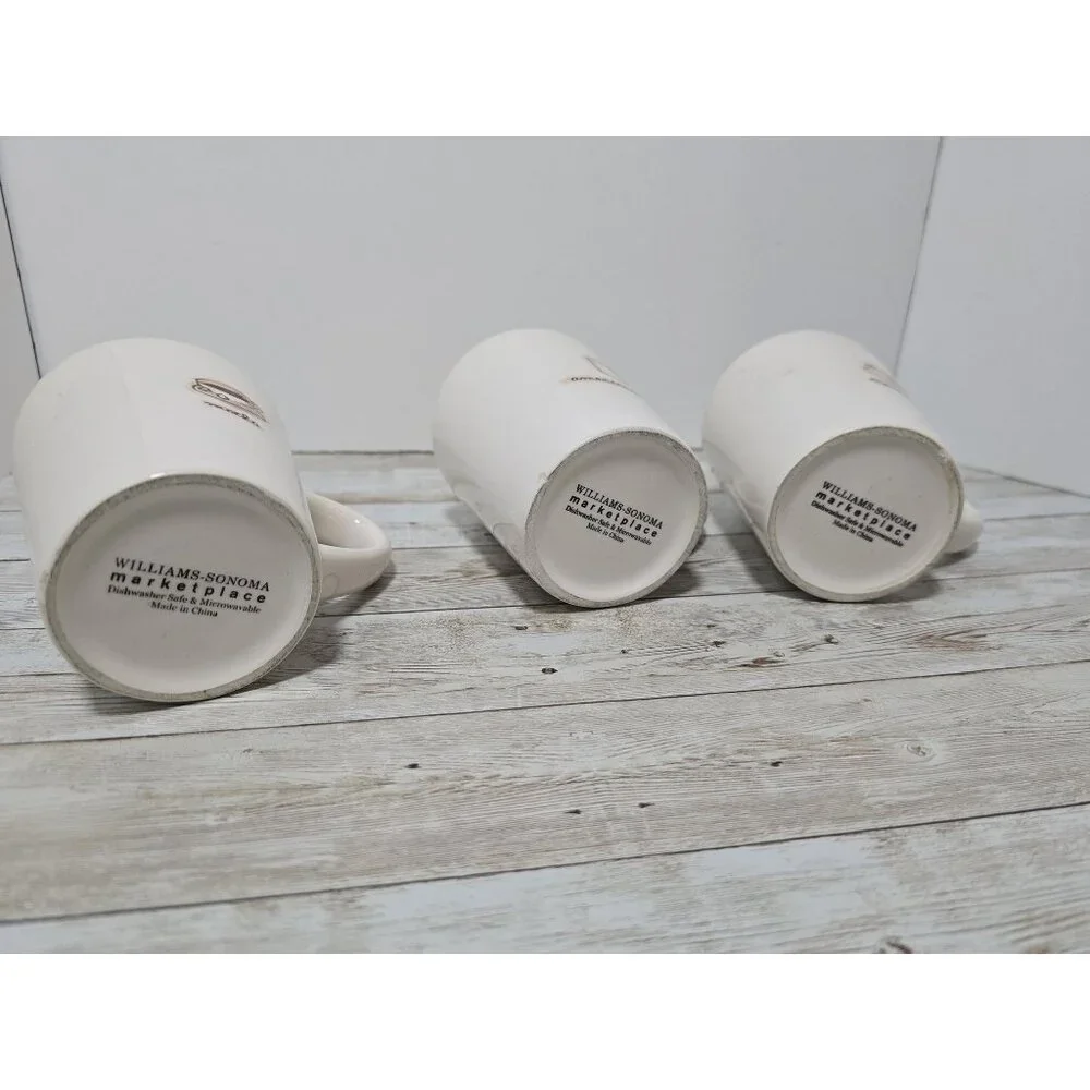 Williams‎ Sonoma Set of 3 Mocha Espresso and American Coffee Mugs Stamped